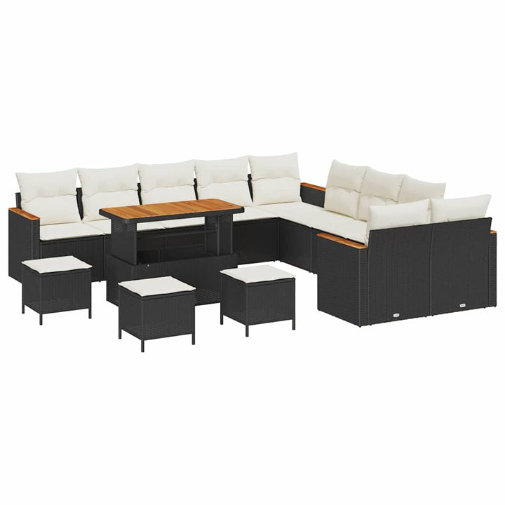 Havesofa Sæt med pude med opbevaring Sort Poly rattan