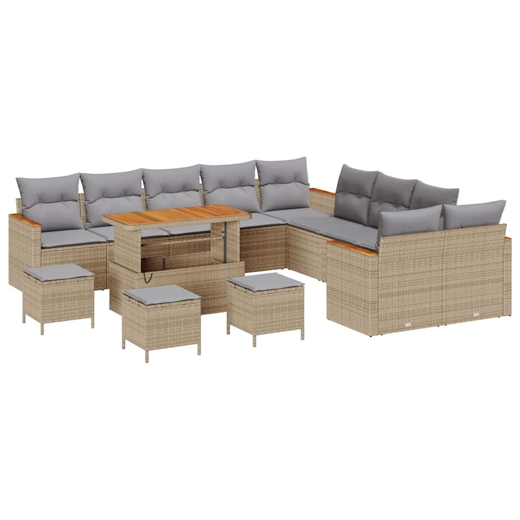 Havesofa Sæt med pude med opbevaring Beige Poly rattan