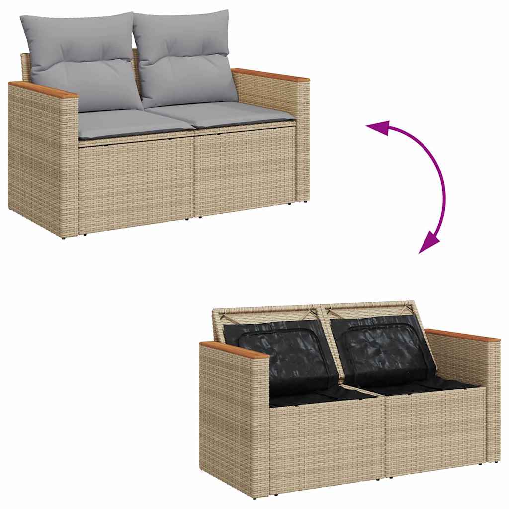Havesofa Sæt med pude med opbevaring Beige Poly rattan