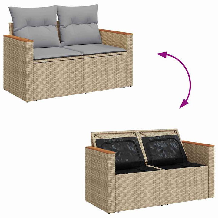 Havesofa Sæt med pude med opbevaring Beige Poly rattan