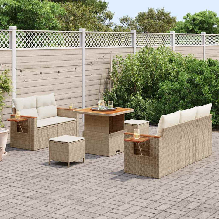 Havesofa Sæt med pude med opbevaring 8 pcs Beige Poly rattan