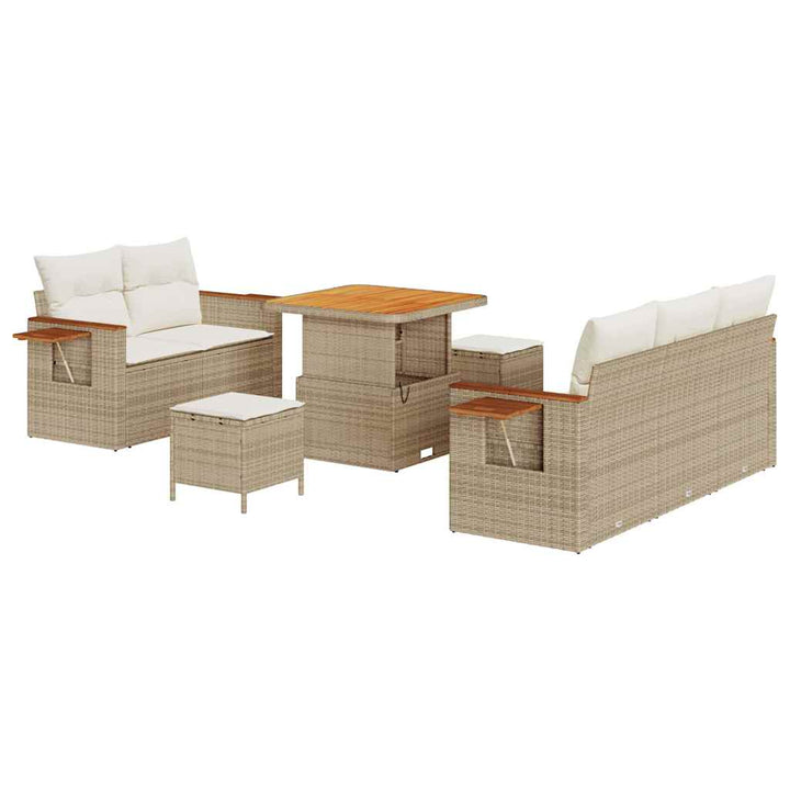 Havesofa Sæt med pude med opbevaring 8 pcs Beige Poly rattan