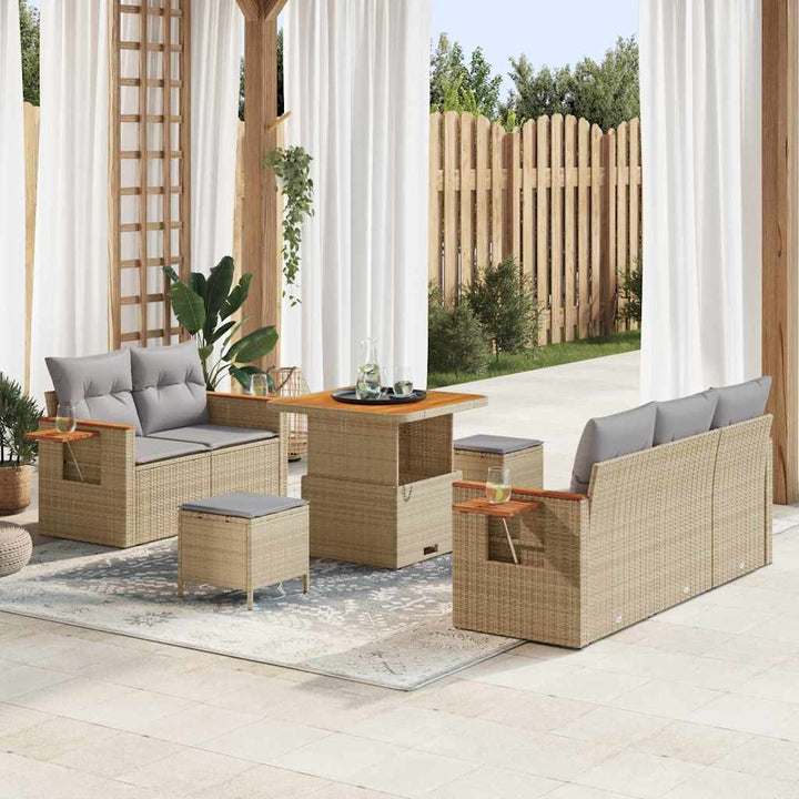 Havesofa Sæt med pude med opbevaring 8 pcs Beige Poly rattan