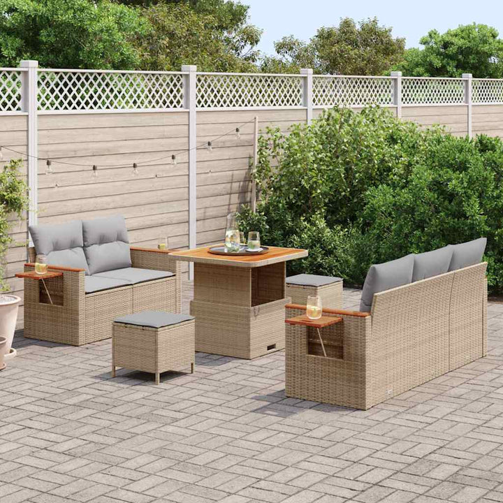 Havesofa Sæt med pude med opbevaring 8 pcs Beige Poly rattan