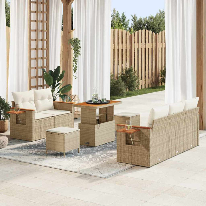 Havesofa Sæt med pude med opbevaring 8 pcs Beige Poly rattan