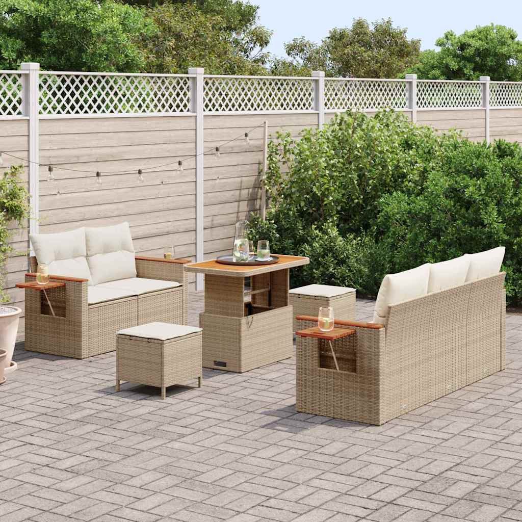 Havesofa Sæt med pude med opbevaring 8 pcs Beige Poly rattan