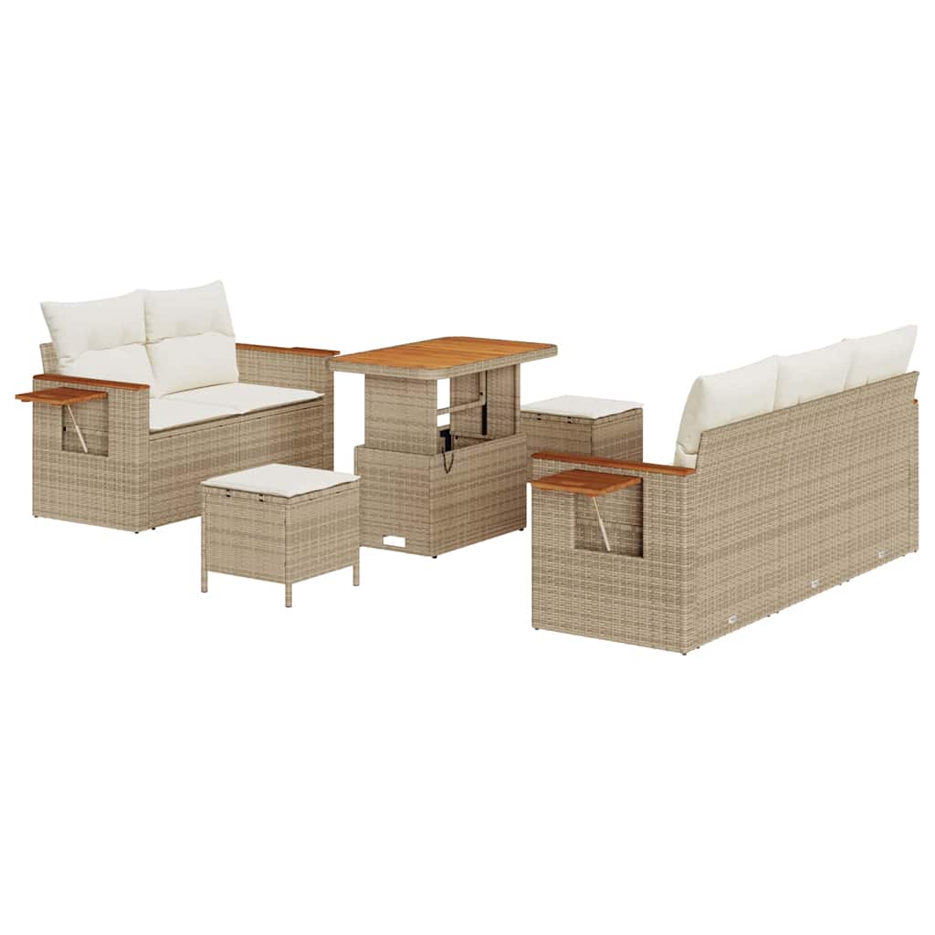 Havesofa Sæt med pude med opbevaring 8 pcs Beige Poly rattan