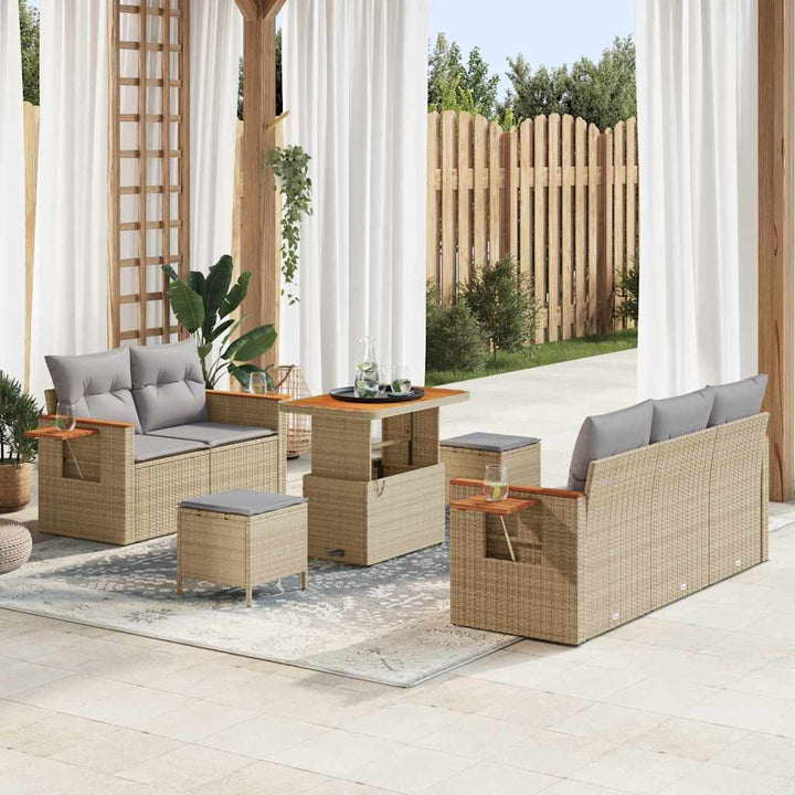 Havesofa Sæt med pude med opbevaring 8 pcs Beige Poly rattan