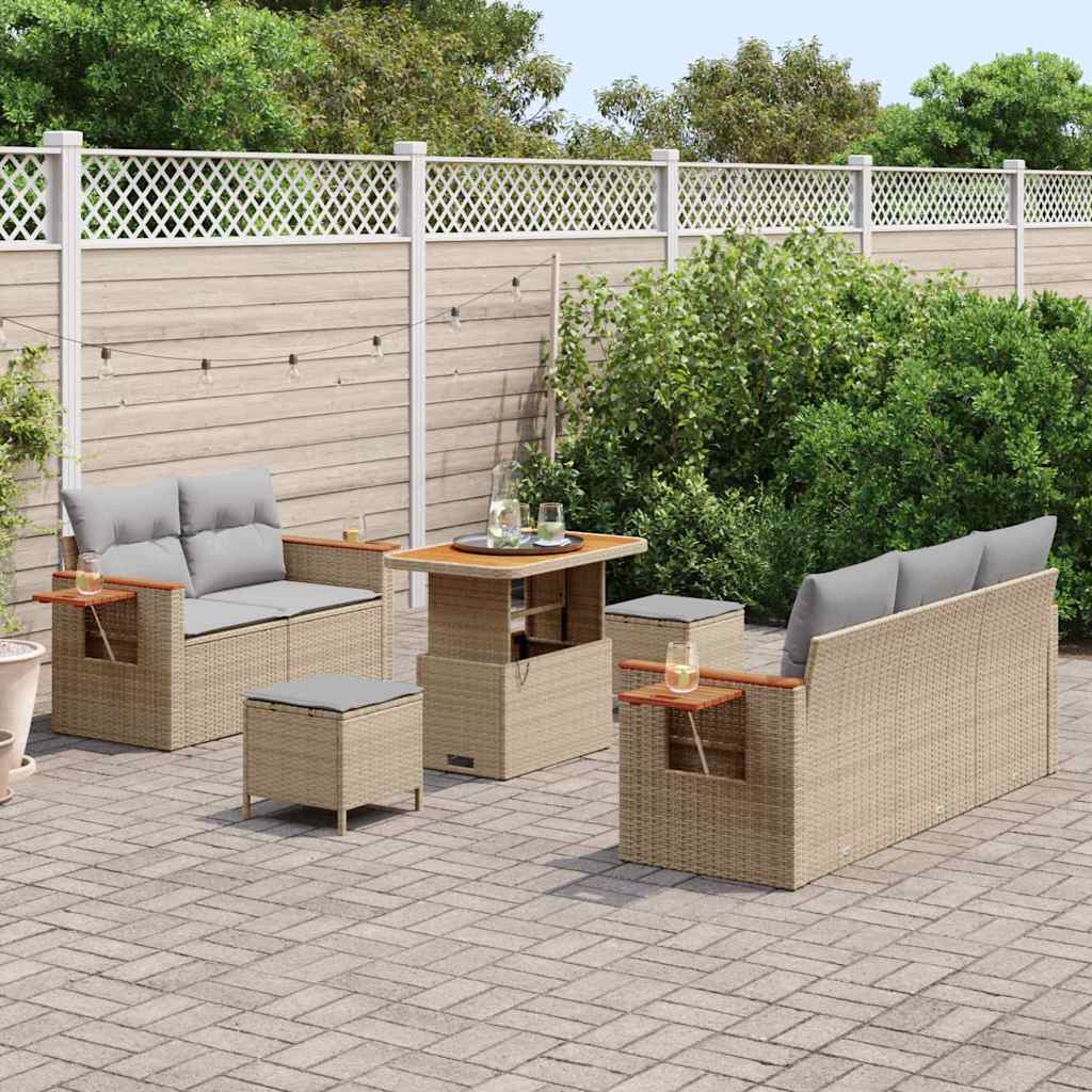 Havesofa Sæt med pude med opbevaring 8 pcs Beige Poly rattan