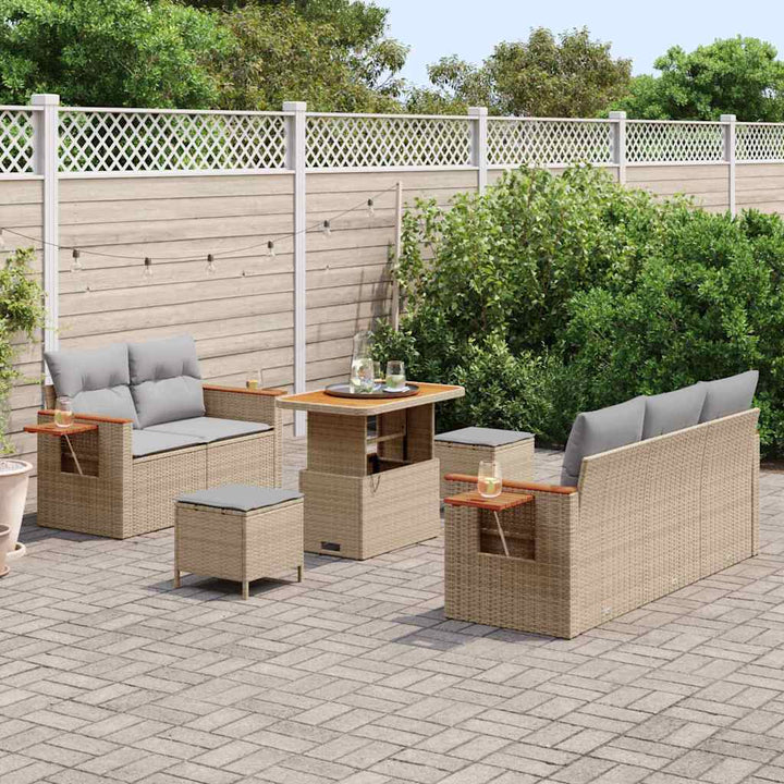 Havesofa Sæt med pude med opbevaring 8 pcs Beige Poly rattan