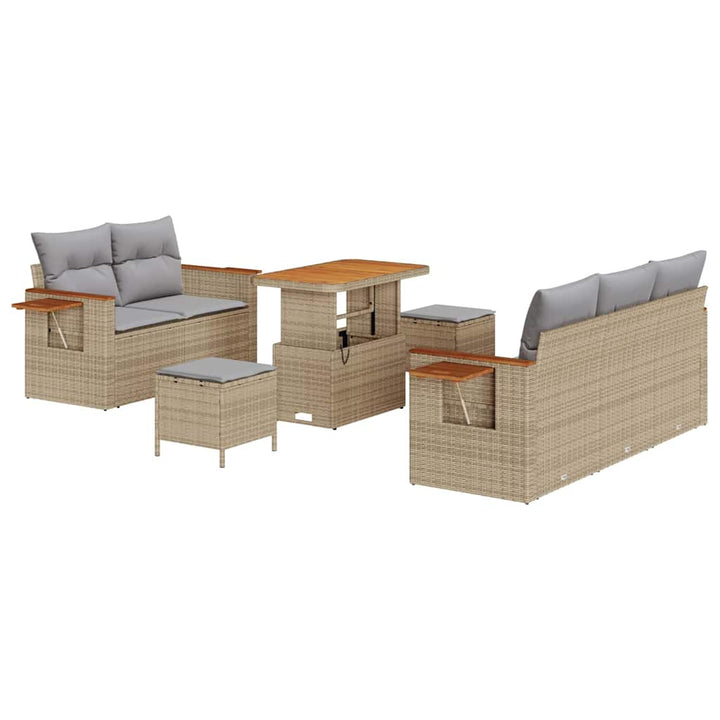 Havesofa Sæt med pude med opbevaring 8 pcs Beige Poly rattan