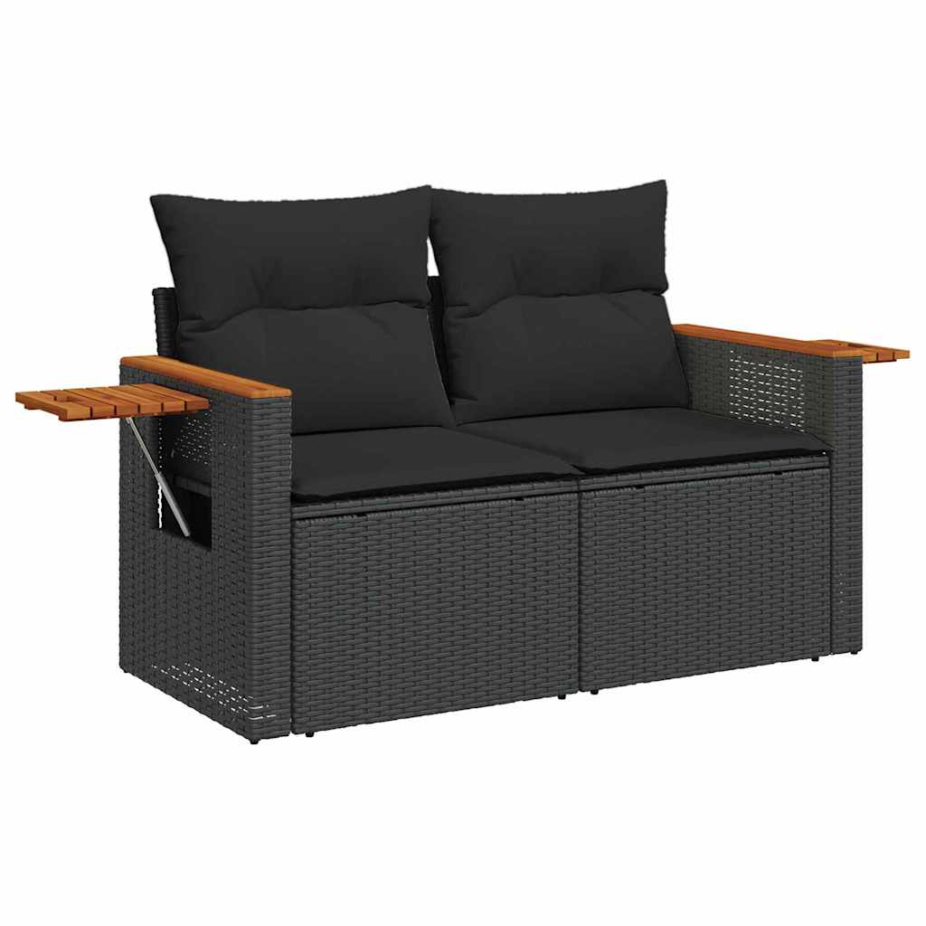 Havesofa Sæt med pude med opbevaring 9 pcs Sort Poly rattan
