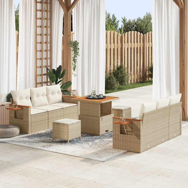 Havesofa Sæt med pude med opbevaring 9 pcs Beige Poly rattan