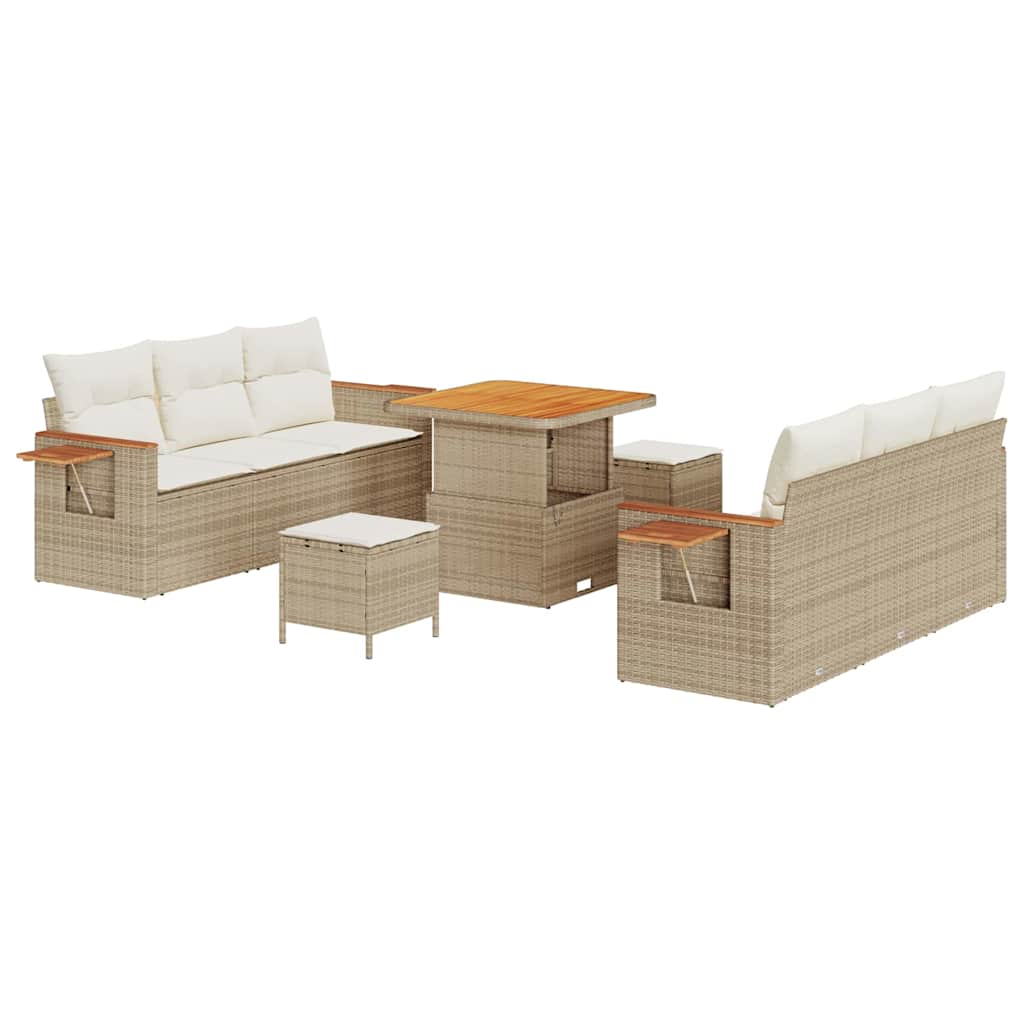Havesofa Sæt med pude med opbevaring 9 pcs Beige Poly rattan