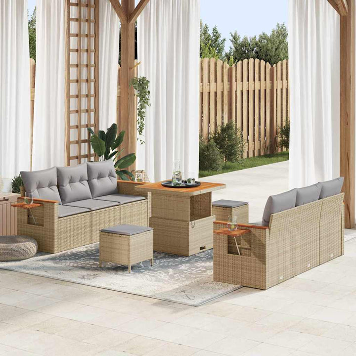 Havesofa Sæt med pude med opbevaring 9 pcs Beige Poly rattan