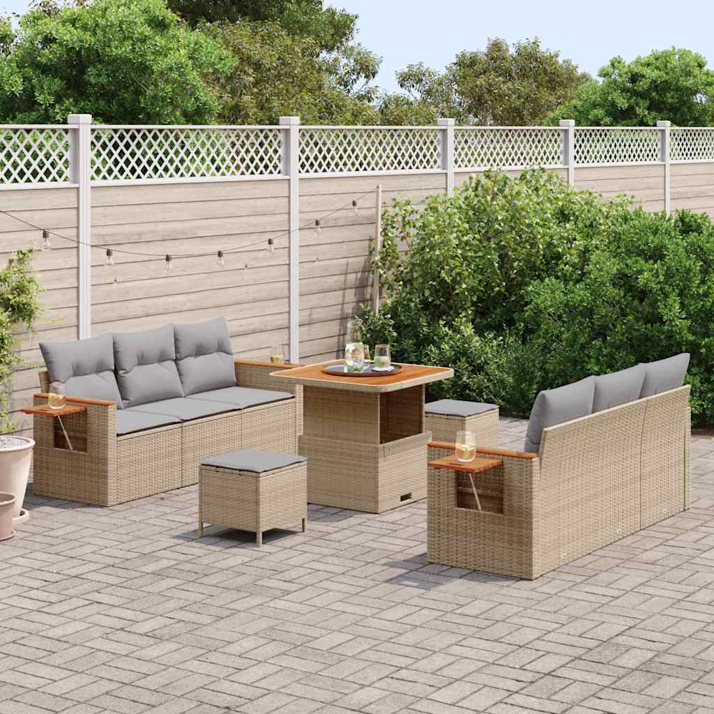 Havesofa Sæt med pude med opbevaring 9 pcs Beige Poly rattan