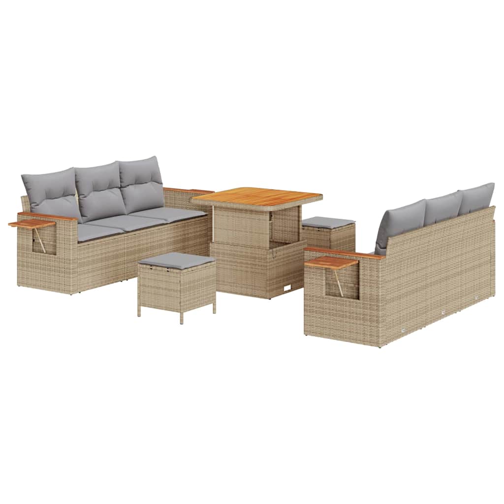 Havesofa Sæt med pude med opbevaring 9 pcs Beige Poly rattan