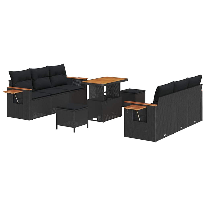 Havesofa Sæt med pude med opbevaring 9 pcs Sort Poly rattan