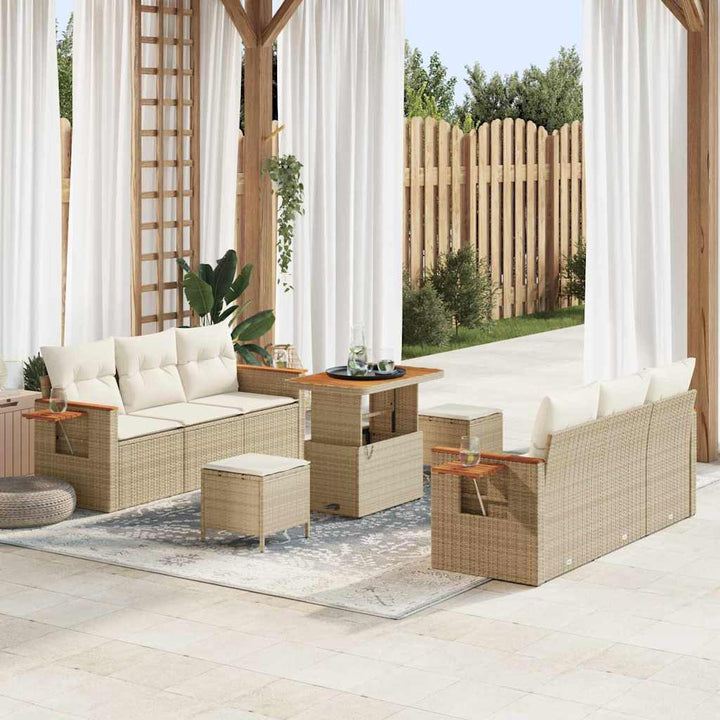 Havesofa Sæt med pude med opbevaring 9 pcs Beige Poly rattan