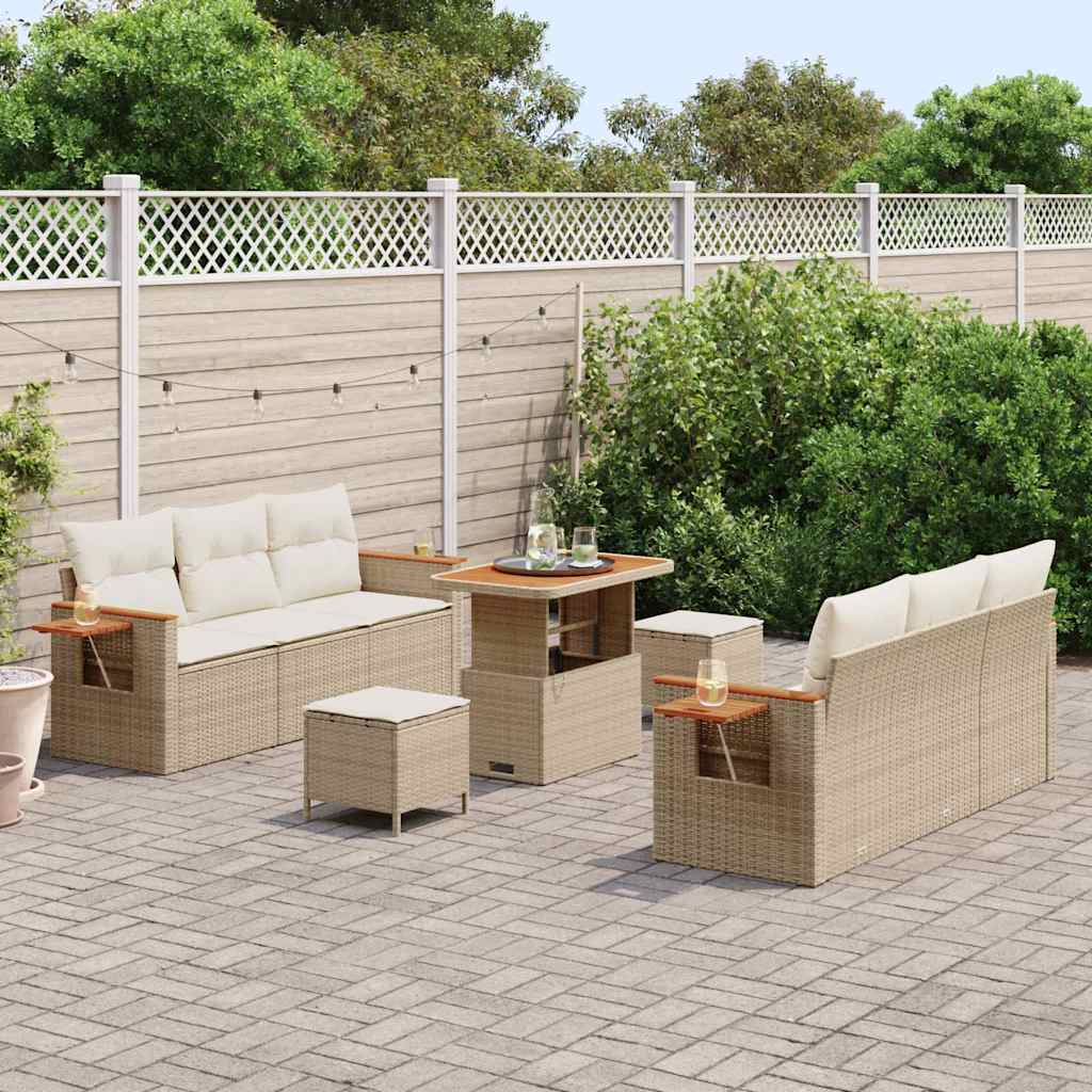 Havesofa Sæt med pude med opbevaring 9 pcs Beige Poly rattan