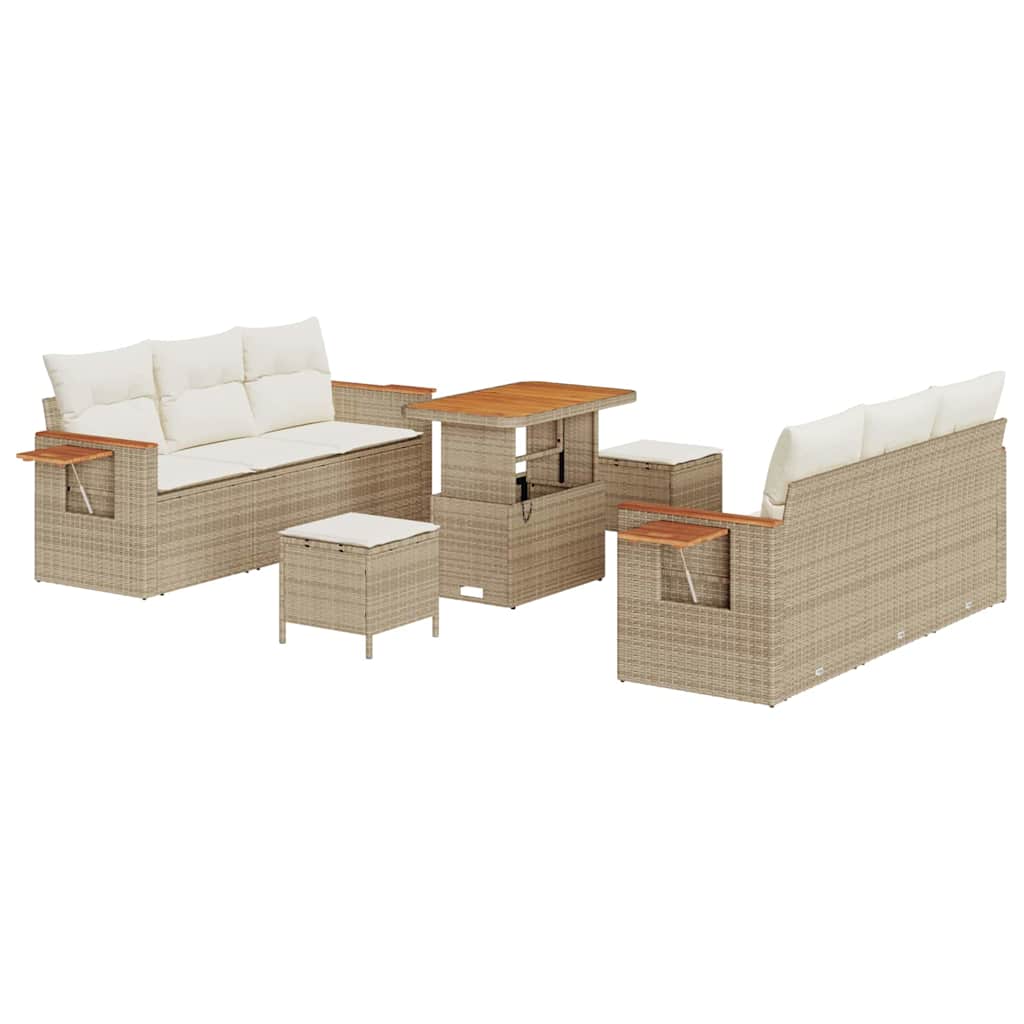 Havesofa Sæt med pude med opbevaring 9 pcs Beige Poly rattan