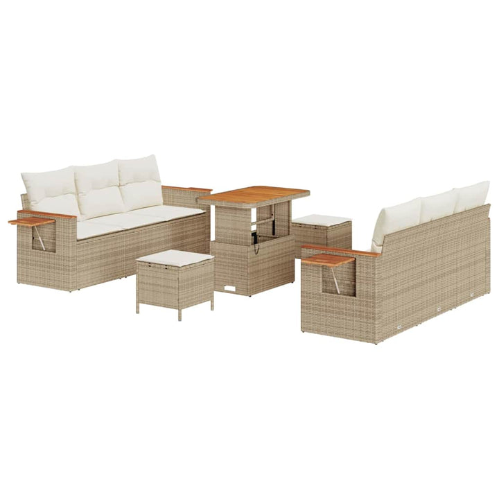 Havesofa Sæt med pude med opbevaring 9 pcs Beige Poly rattan