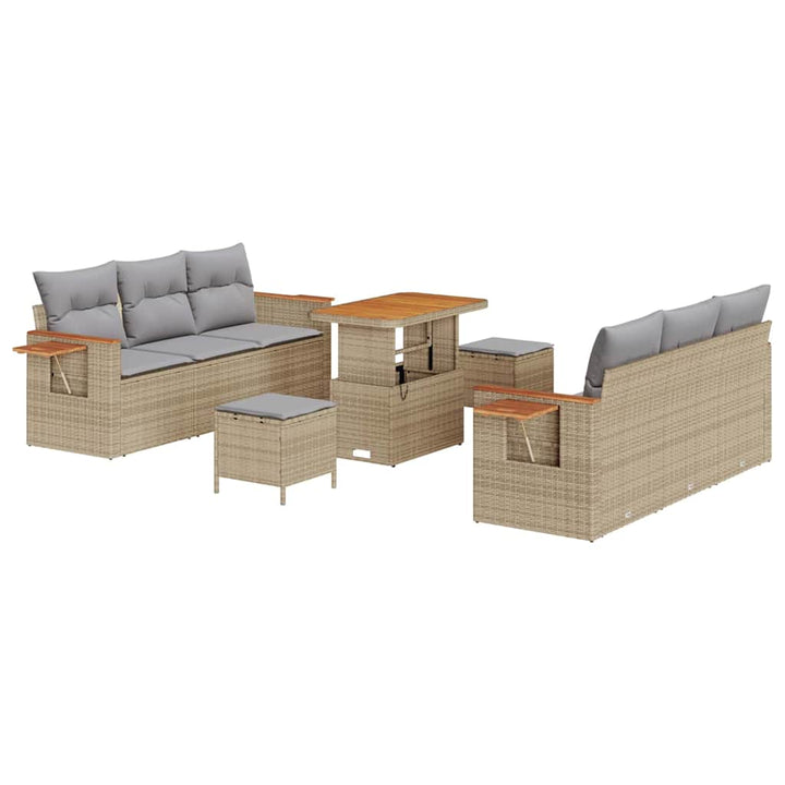 Havesofa Sæt med pude med opbevaring 9 pcs Beige Poly rattan