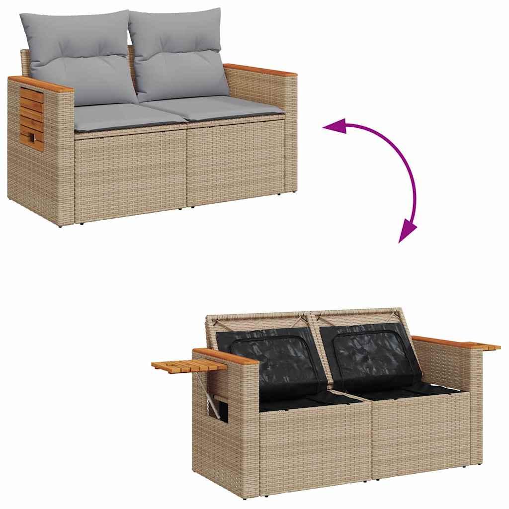 Havesofa Sæt med pude med opbevaring 9 pcs Beige Poly rattan