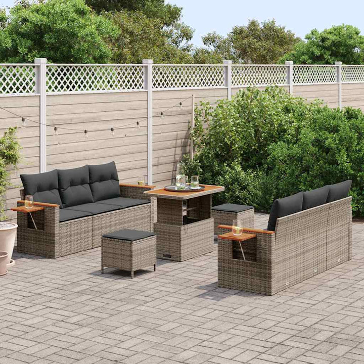 Havesofa Sæt med pude med opbevaring 9 pcs Grå Poly rattan