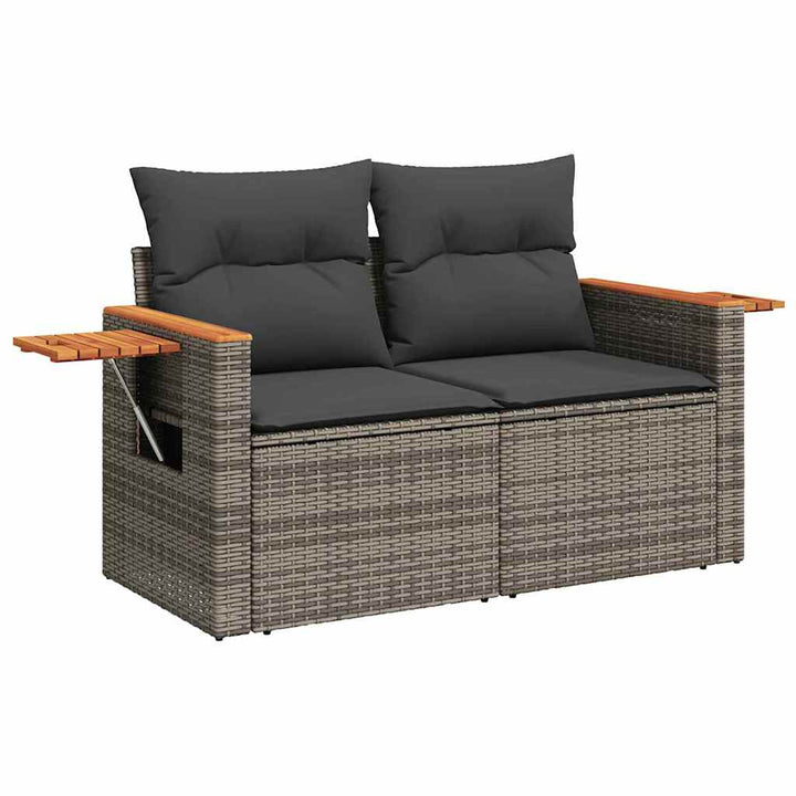 Havesofa Sæt med pude med opbevaring 9 pcs Grå Poly rattan