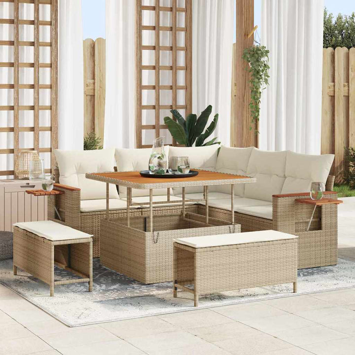 Havesofa Sæt med pude med opbevaring 8 pcs Beige Poly rattan