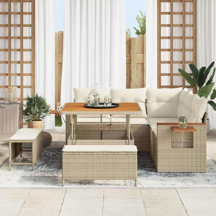 Havesofa Sæt med pude med opbevaring 8 pcs Beige Poly rattan