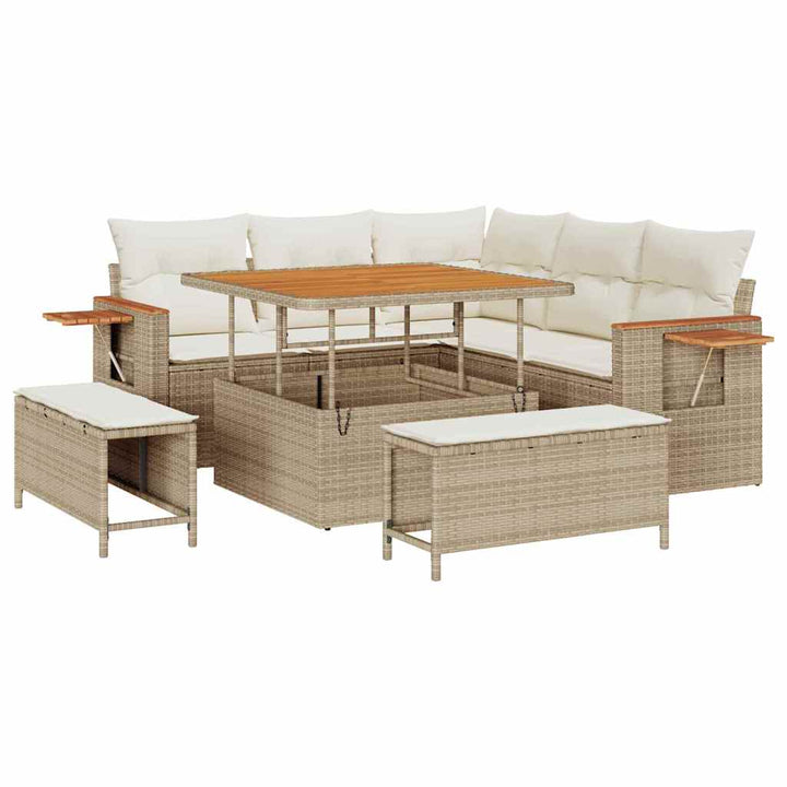 Havesofa Sæt med pude med opbevaring 8 pcs Beige Poly rattan