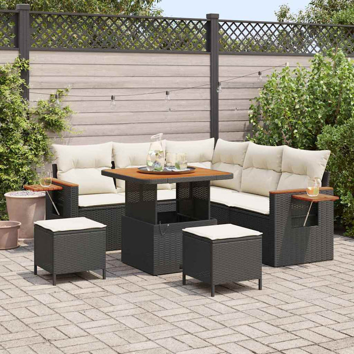 Havesofa Sæt med pude med opbevaring 8 pcs Sort Poly rattan