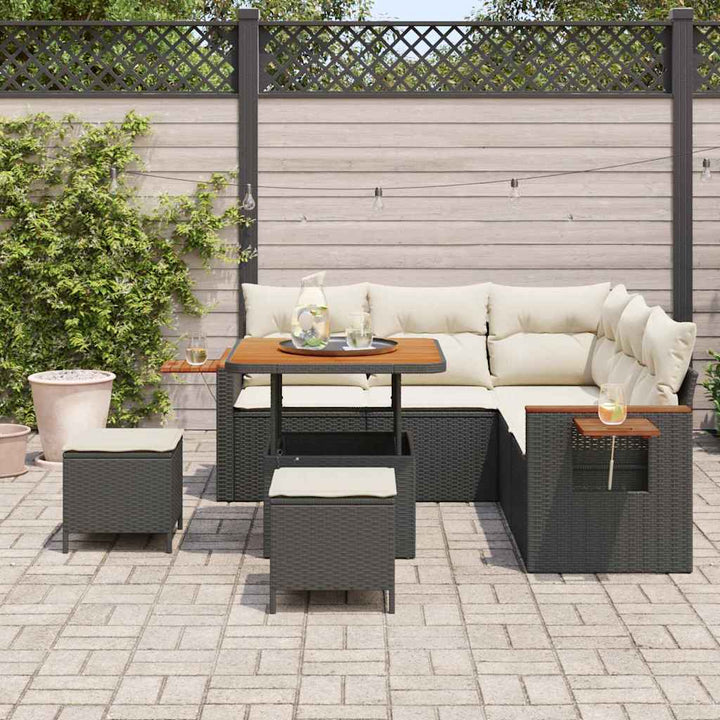 Havesofa Sæt med pude med opbevaring 8 pcs Sort Poly rattan
