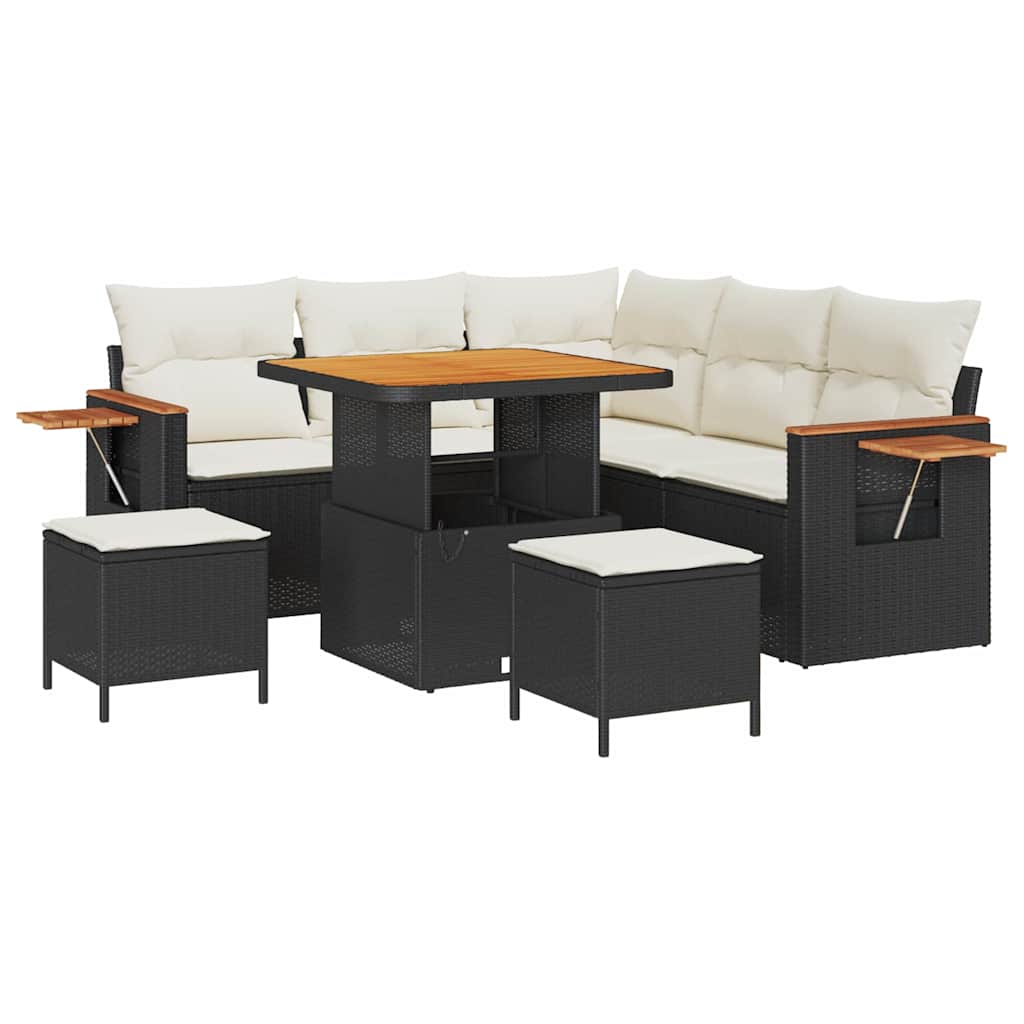 Havesofa Sæt med pude med opbevaring 8 pcs Sort Poly rattan