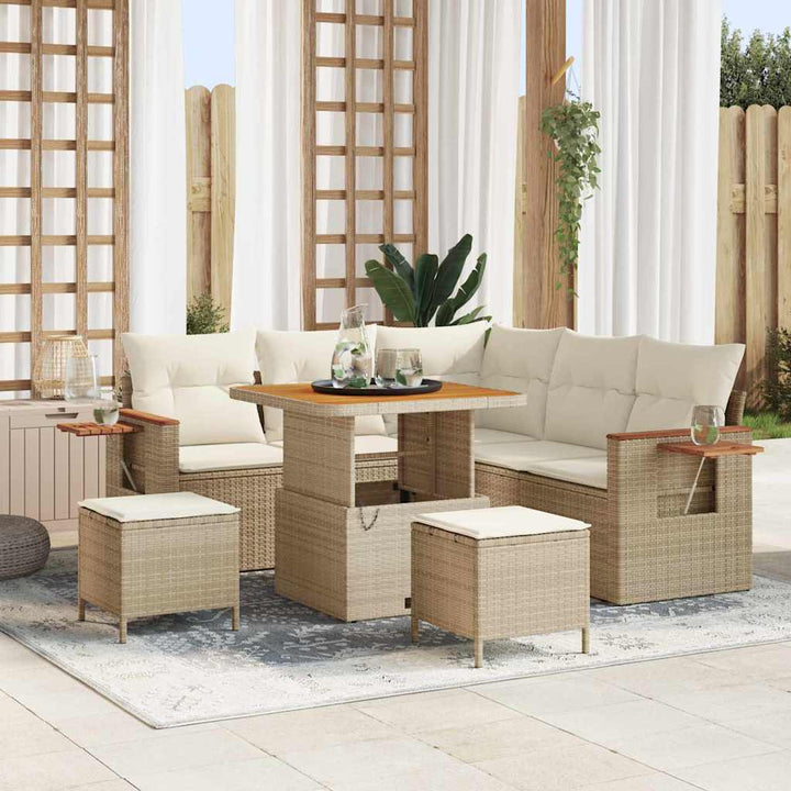 Havesofa Sæt med pude med opbevaring 8 pcs Beige Poly rattan