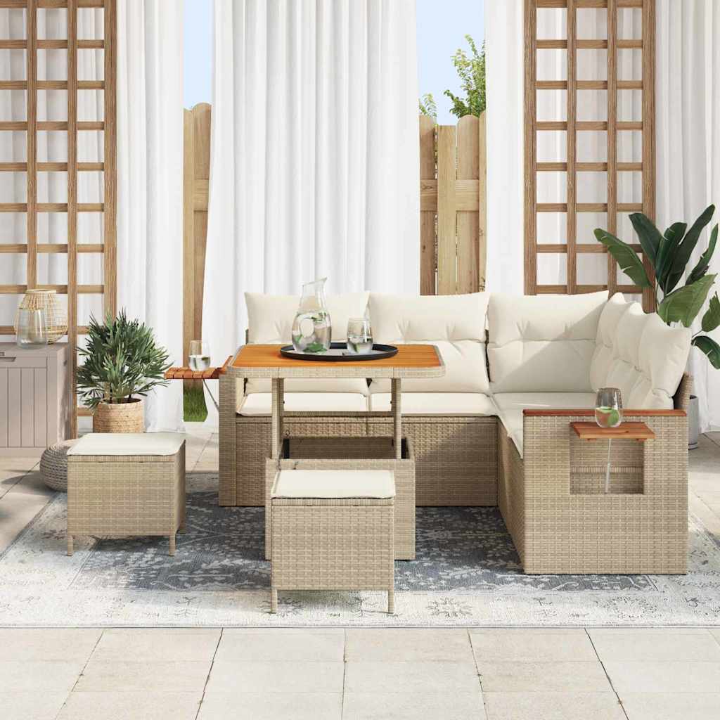 Havesofa Sæt med pude med opbevaring 8 pcs Beige Poly rattan
