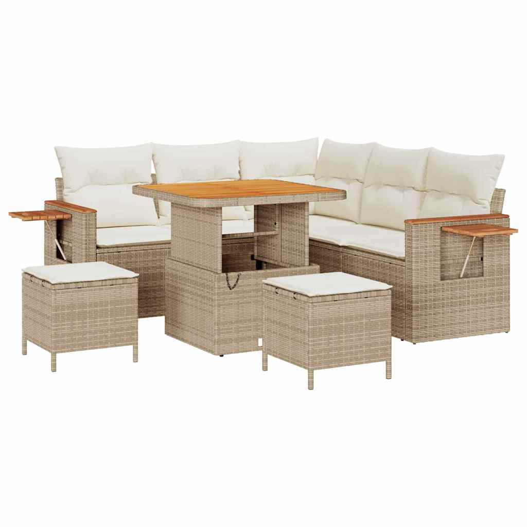 Havesofa Sæt med pude med opbevaring 8 pcs Beige Poly rattan