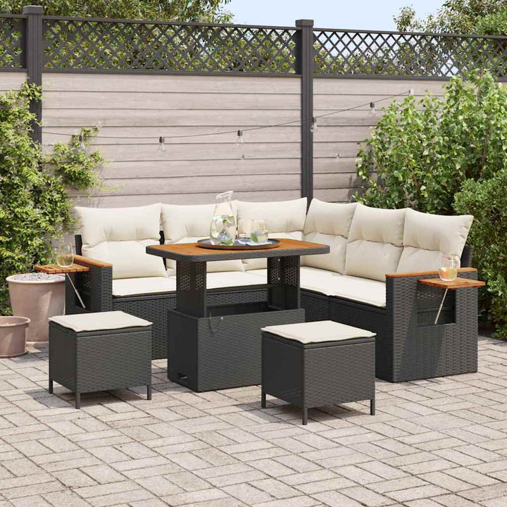 Havesofa Sæt med pude med opbevaring 8 pcs Sort Poly rattan
