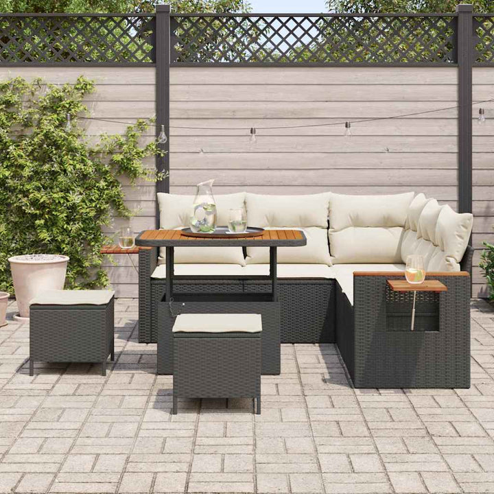 Havesofa Sæt med pude med opbevaring 8 pcs Sort Poly rattan
