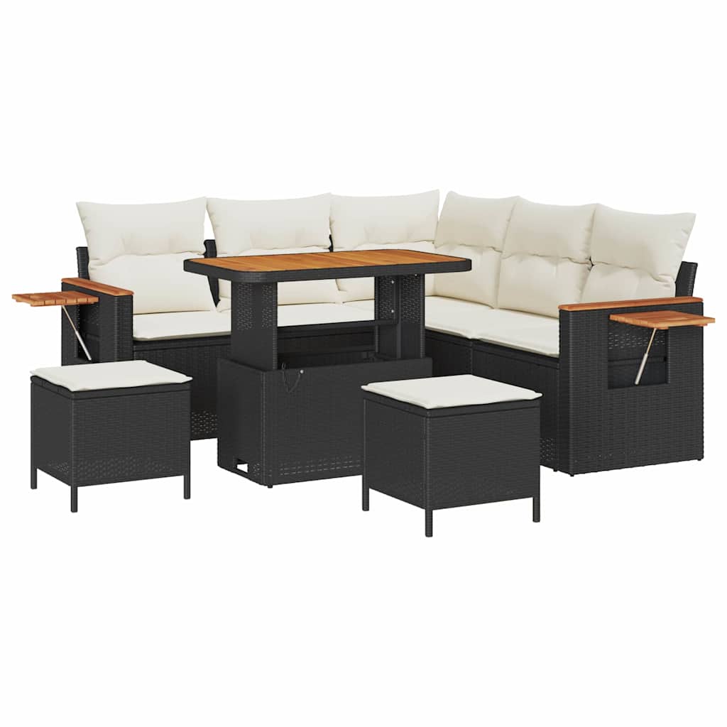 Havesofa Sæt med pude med opbevaring 8 pcs Sort Poly rattan