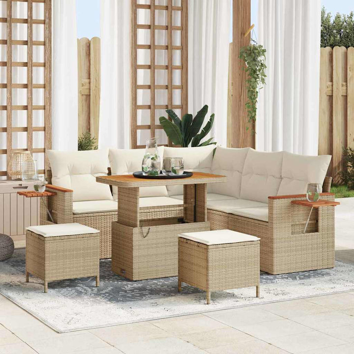Havesofa Sæt med pude med opbevaring 8 pcs Beige Poly rattan