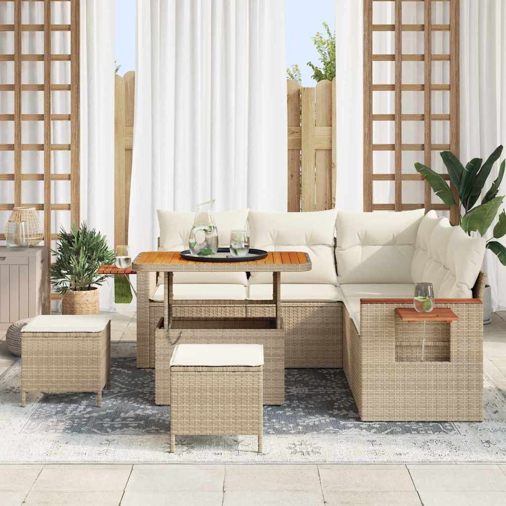 Havesofa Sæt med pude med opbevaring 8 pcs Beige Poly rattan