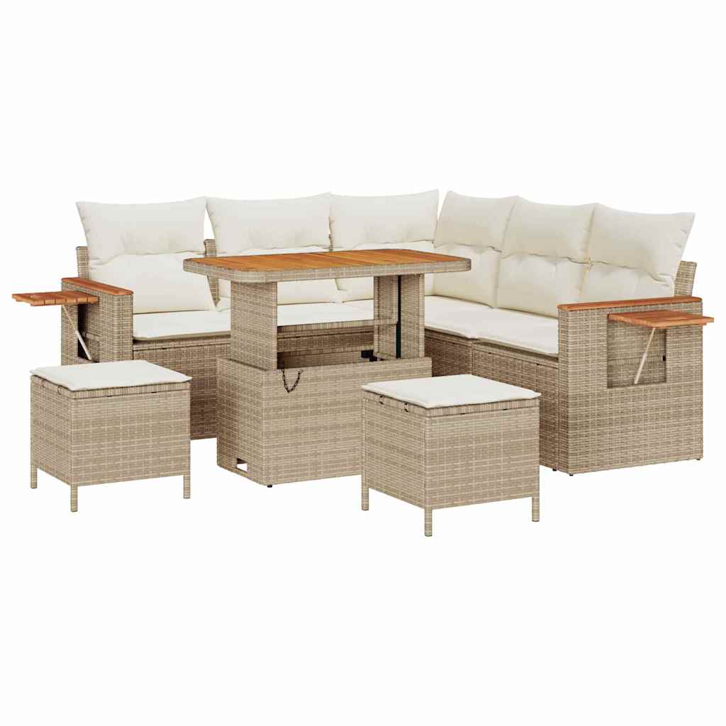 Havesofa Sæt med pude med opbevaring 8 pcs Beige Poly rattan