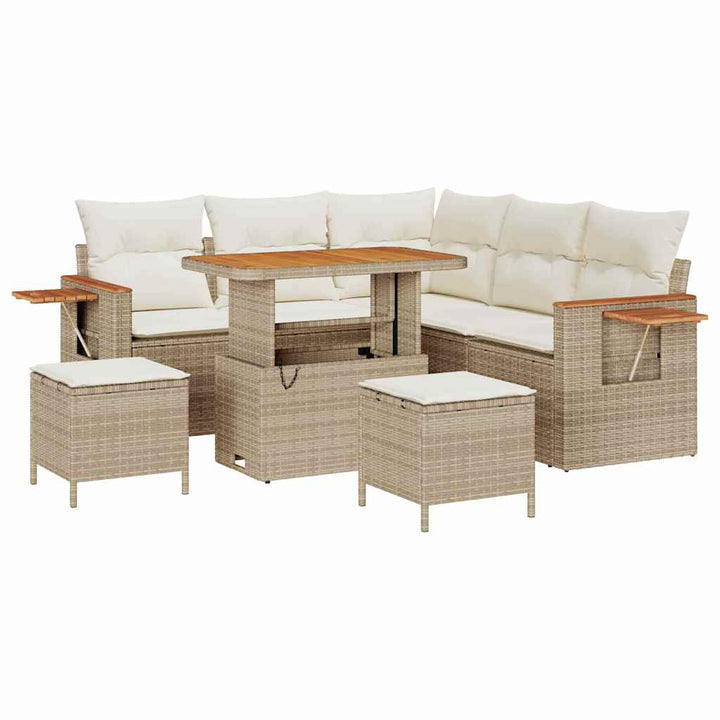 Havesofa Sæt med pude med opbevaring 8 pcs Beige Poly rattan