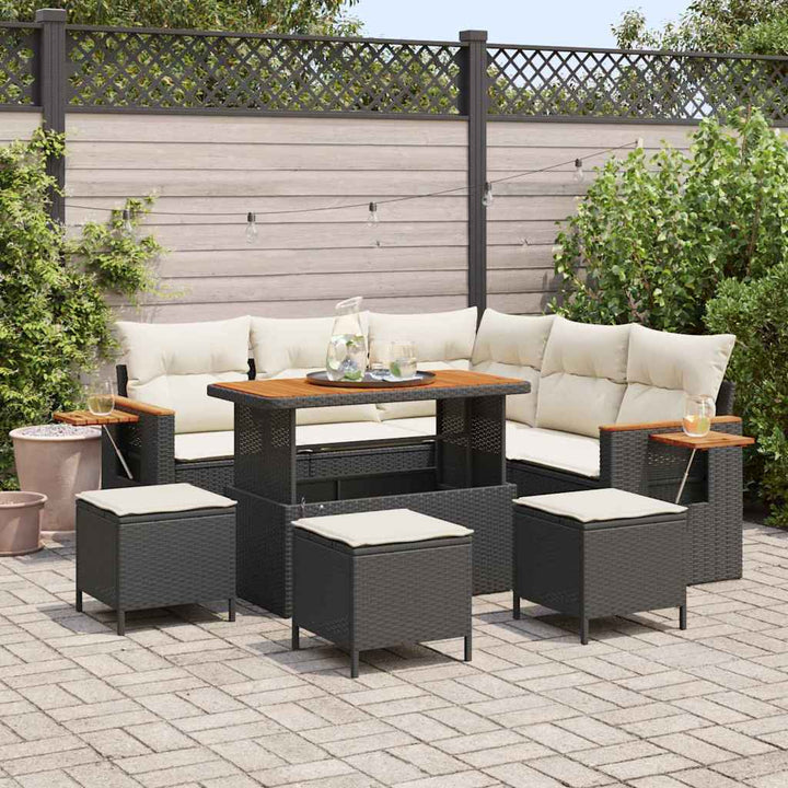 Havesofa Sæt med pude med opbevaring 9 pcs Sort Poly rattan