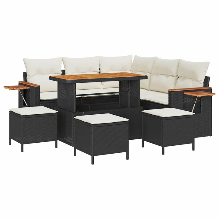 Havesofa Sæt med pude med opbevaring 9 pcs Sort Poly rattan