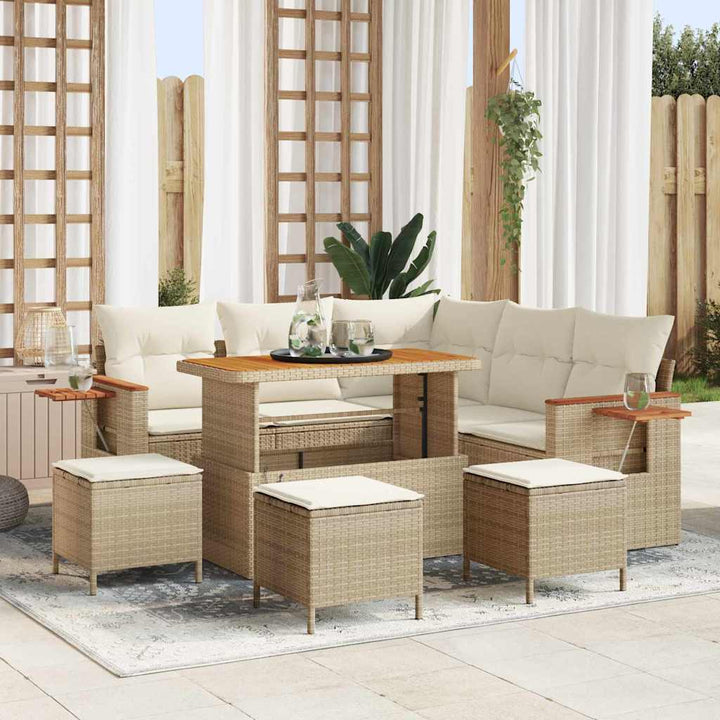 Havesofa Sæt med pude med opbevaring 9 pcs Beige Poly rattan