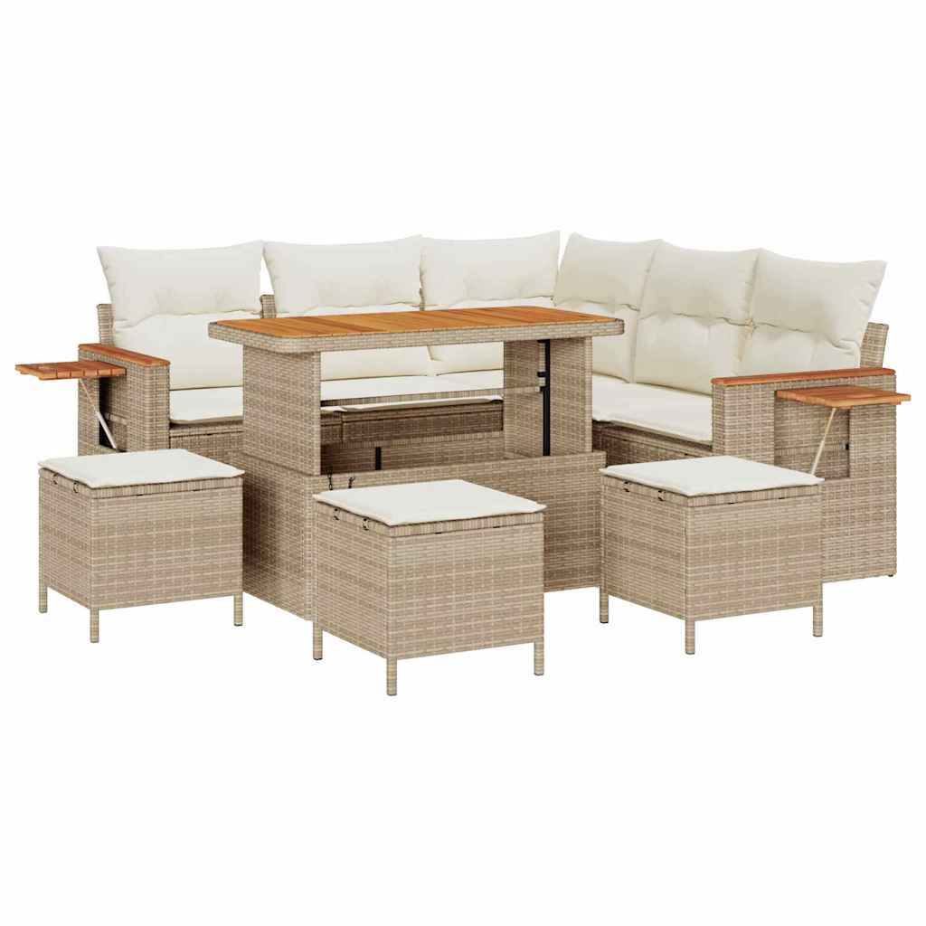 Havesofa Sæt med pude med opbevaring 9 pcs Beige Poly rattan